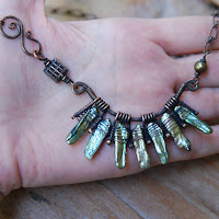 Pearls Fan Necklace - Oxidized Copper Artisan Necklace on Hand