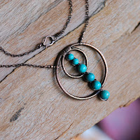 Copper Circles and Turquoise Wire Wrapped Necklace 1