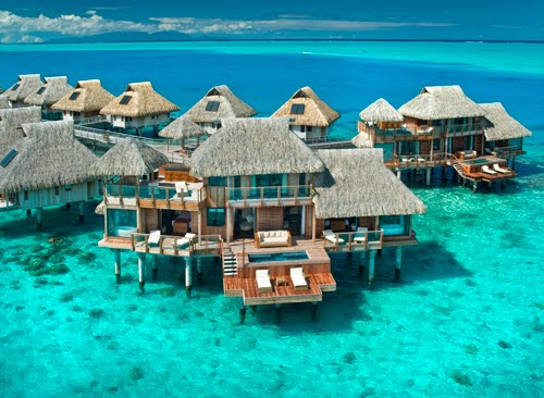 Presidential Village overwater bungalows in the ocean