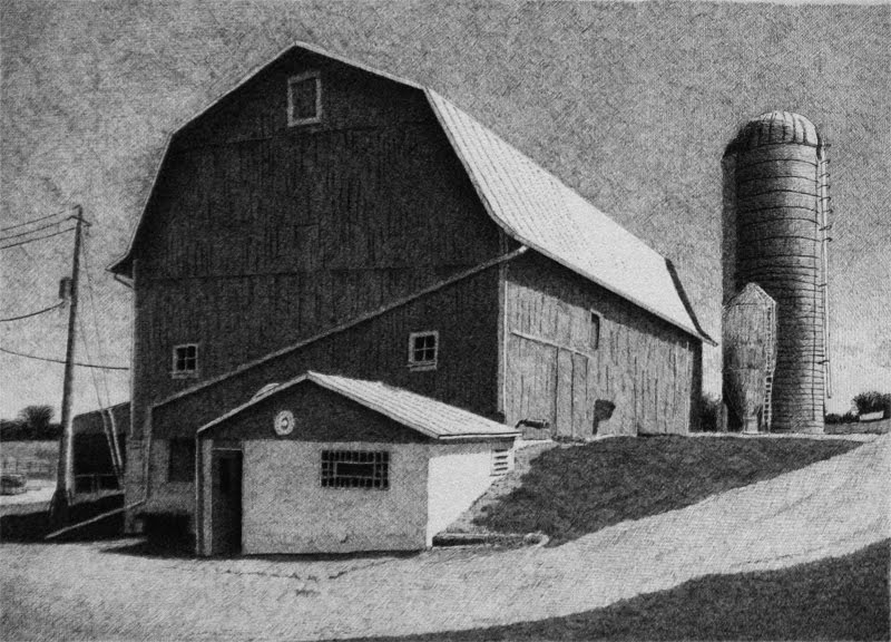 Joel Lueck: Wisconsin Barn - Pen and Ink Drawing