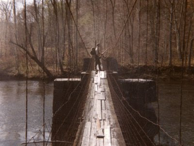 Paul on swinging bridge over the Greenbrier