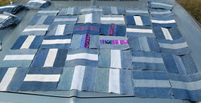 Denim patchwork cover experimental layout
2