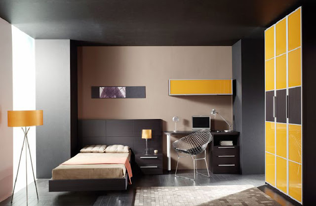 Dormitorio juvenil y elegante con toque de color negro y lúcuma by dormitorios.blogspot.com