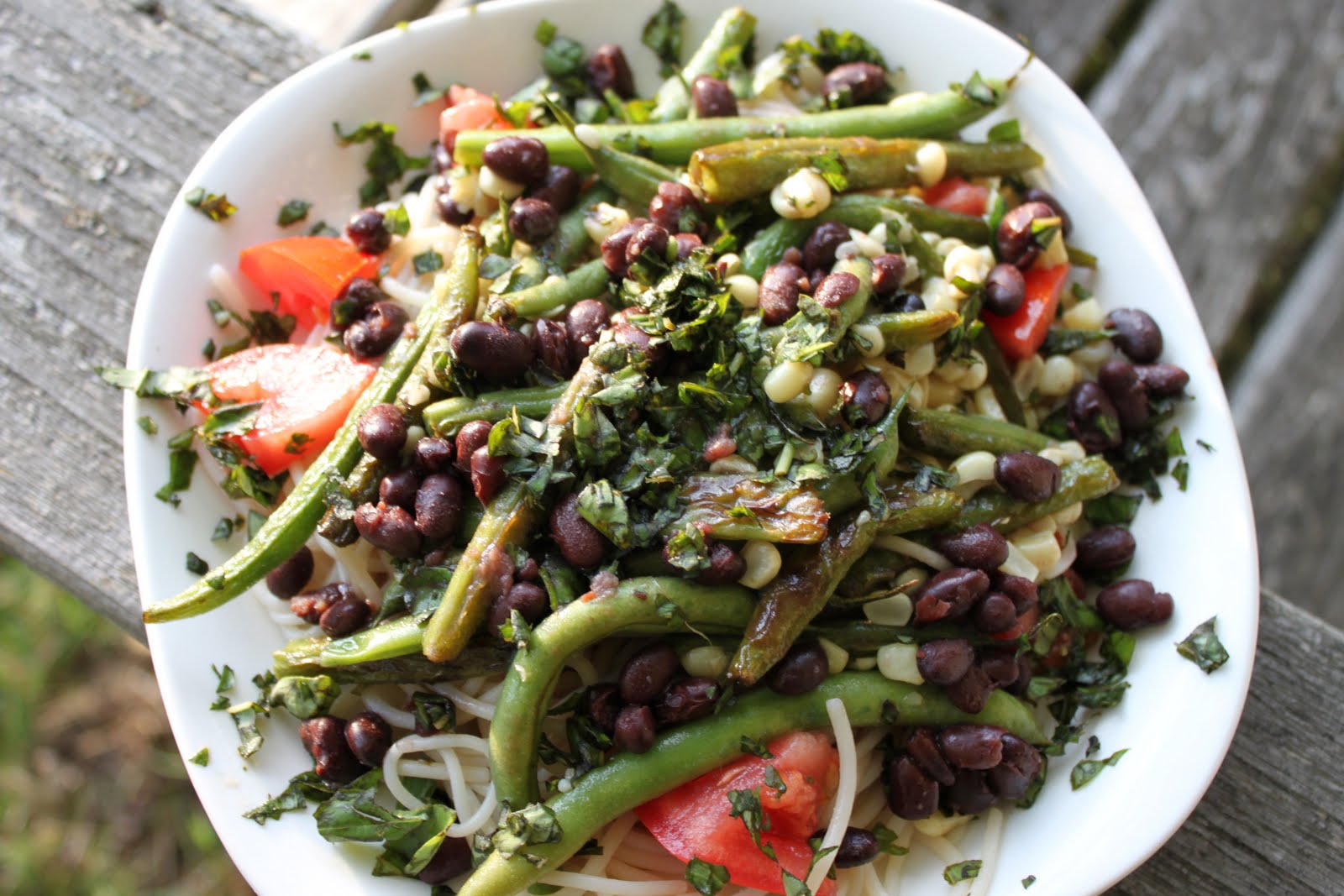 Mud Pies and Froggy Tales Fresh Basil, Corn and Green Bean Pasta with
