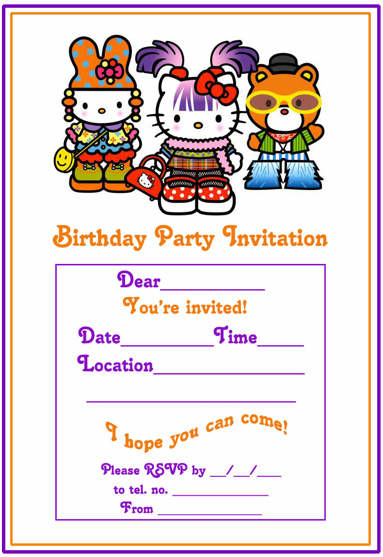 Kitty Coloring Pages Harajuku Party Invitations Card