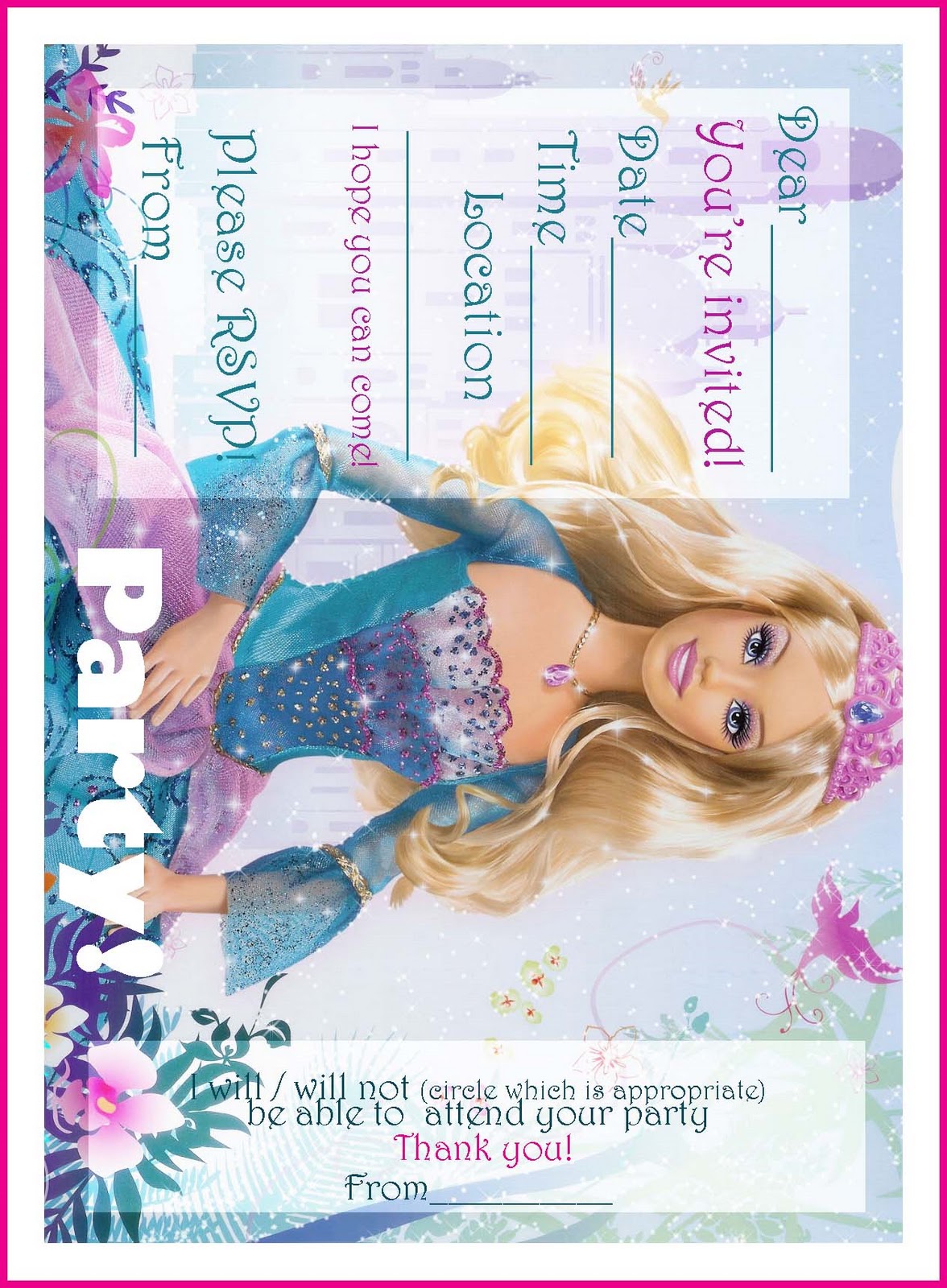 BARBIE COLORING PAGES FREE PRINTABLE PRINCESS BARBIE BIRTHDAY PARTY 