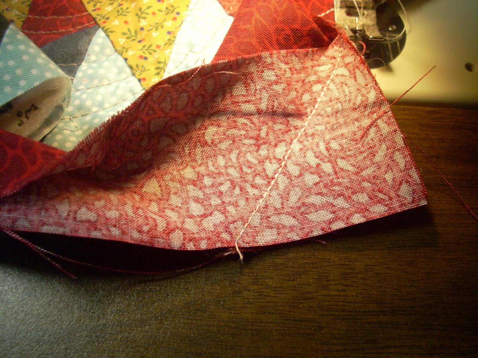 sewn diagonal line