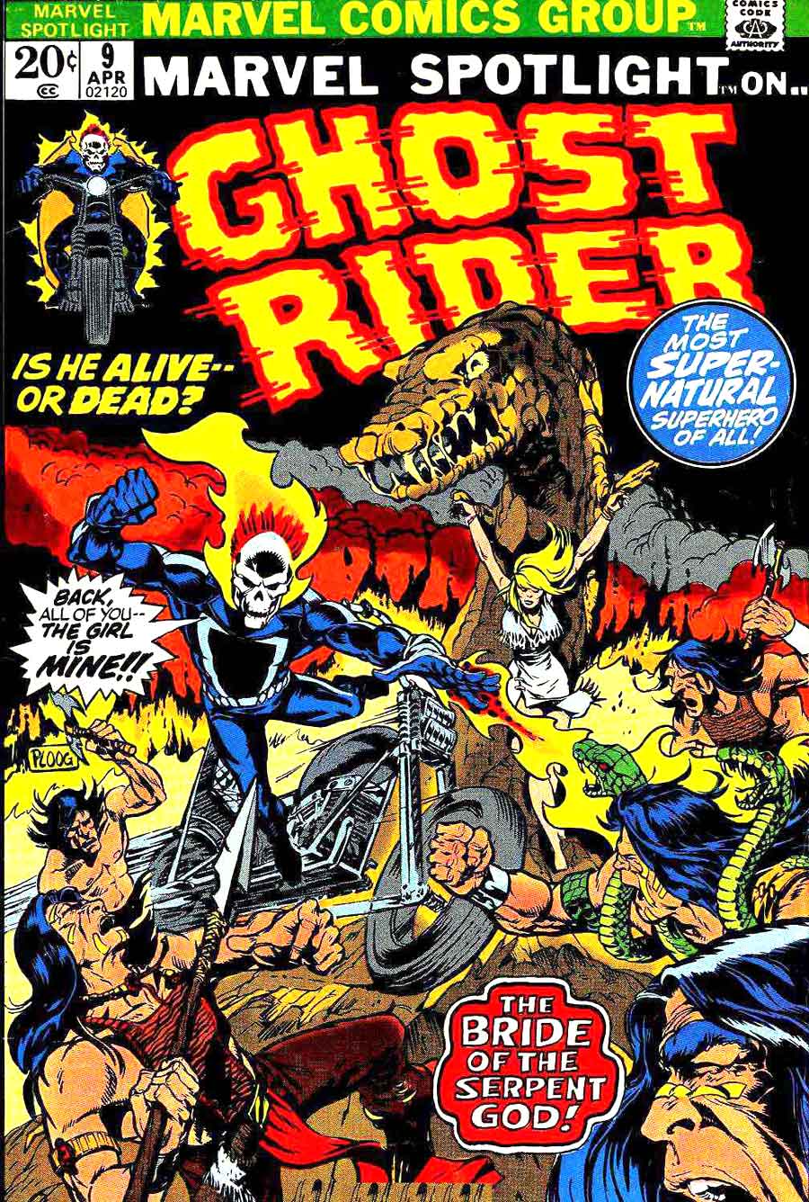 Marvel Spotlight #9 Ghost Rider / bronze age 1970s marvel comic book cover art by Mike Ploog