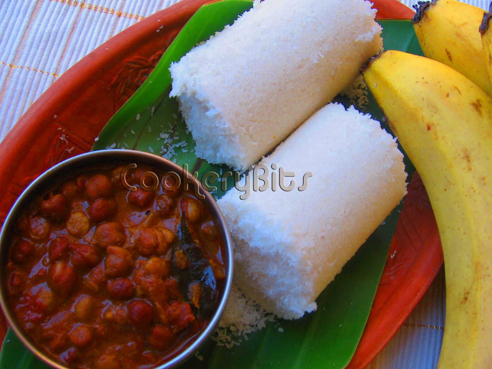 Cookery Bits Puttu kadala Steamed rice flour with black chickpeas curry