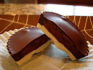 Split open Peanut Butter Cup showing filling