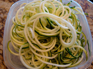Spiralized Zucchini Noodles in Clear Container 