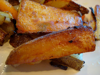 Close up of crispy Ginger Coconut Roasted Potatoes