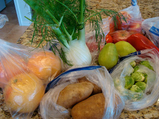 Close up of fresh produce on countertop