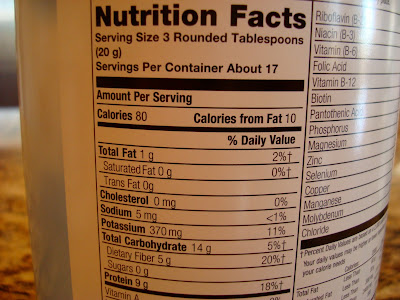 Nutritional Facts on container of Nutritional Yeast