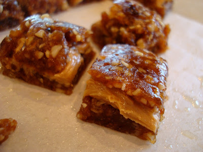 Nut Butter Filled Caramel Bites on parchment paper