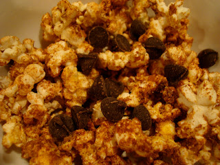 Popcorn with Nutritional yeast, Maca, Stevia, Cinnamon, & Chocolate Chips