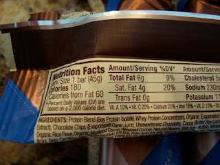 Nutritional Facts on back of protein bar