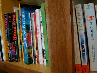 Side view of shelves of books