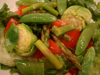Romaine topped with dressed mixed vegetables