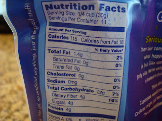 Nutritional Facts on back of Granola Package