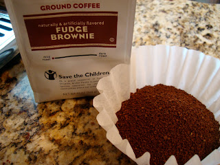 Fudge Brownie Coffee with grounds in filter