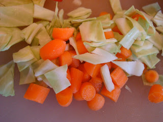 Chopped up cabbage and carrots