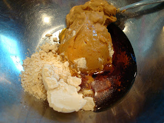 Ingredients to make No-Bake Vegan Peanut Butter Chocolate Chip Cookie Dough Balls in silver bowl