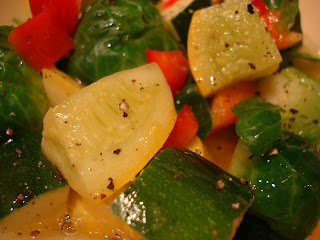 Steamed squash, peppers, zucchini and brussel sprouts