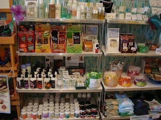 Shelves full of natural products at vegan store