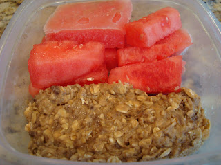 Breakfast Cookie and Sliced Watermelon in clear container