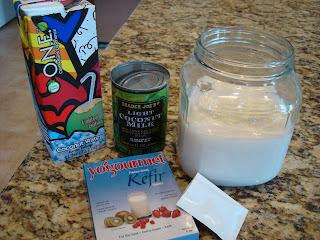 Ingredients need to make Kefir poured into large glass jar