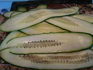 Pile of thinly sliced cucumbers