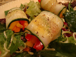 Raw Cucumber Wraps on salad with Sweet Citrus Mustard Dip