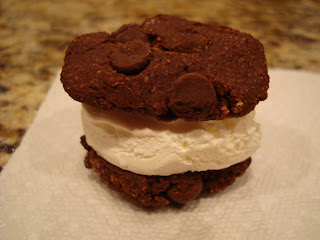 Raw Vegan Chocolate Choco-Chip Cookies made into sandwich with cool whip