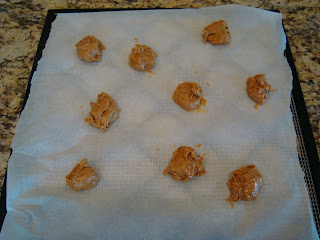 Raw Vegan Peanut Butter Cookie Dough batter on parchment paper laying on dehydrator tray