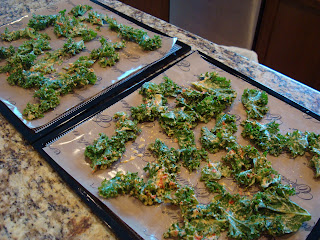 Dehydrated Kale Chips on trays