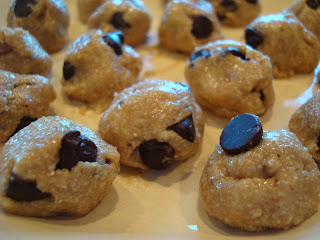 Raw Vegan Chocolate Chip Cookie Dough Balls on plate