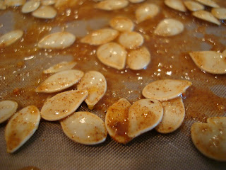 Close up of squash seeds on tray