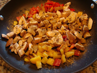 Ingredients to make Vegan Fajitas in large saute pan
