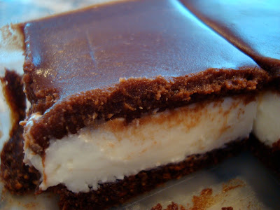 Close up of Vegan Creme de Menthe Bars showing filling