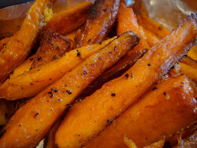 Close up of  Ginger Roasted Sweet Potato Fries