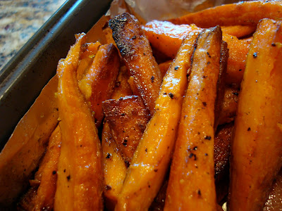 Ginger Roasted Sweet & White Potatoes on baking pan