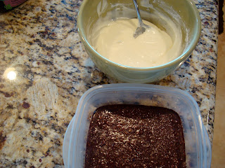 Powdered sugar mixture in bowl next to crust mixture in container