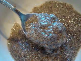 Holiday Peppermint Chia Seed Pudding being scooped with spoon