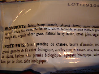 Ingredient label on back of bar
