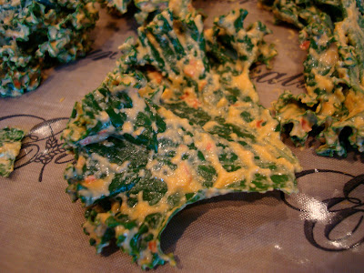 Close up of coated Kale on tray