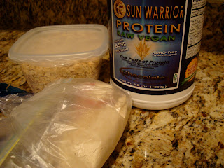 Packaged up oats and Brown Rice Protein Powder