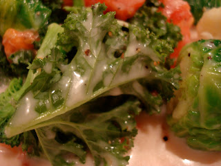 Close up of Kale & Veggies with Vegan Slaw Dressing