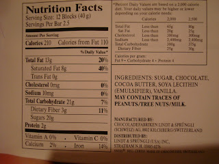 Nutrition facts on back of Dark Swiss Bittersweet Bar