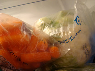 Bags of carrots and cauliflower 